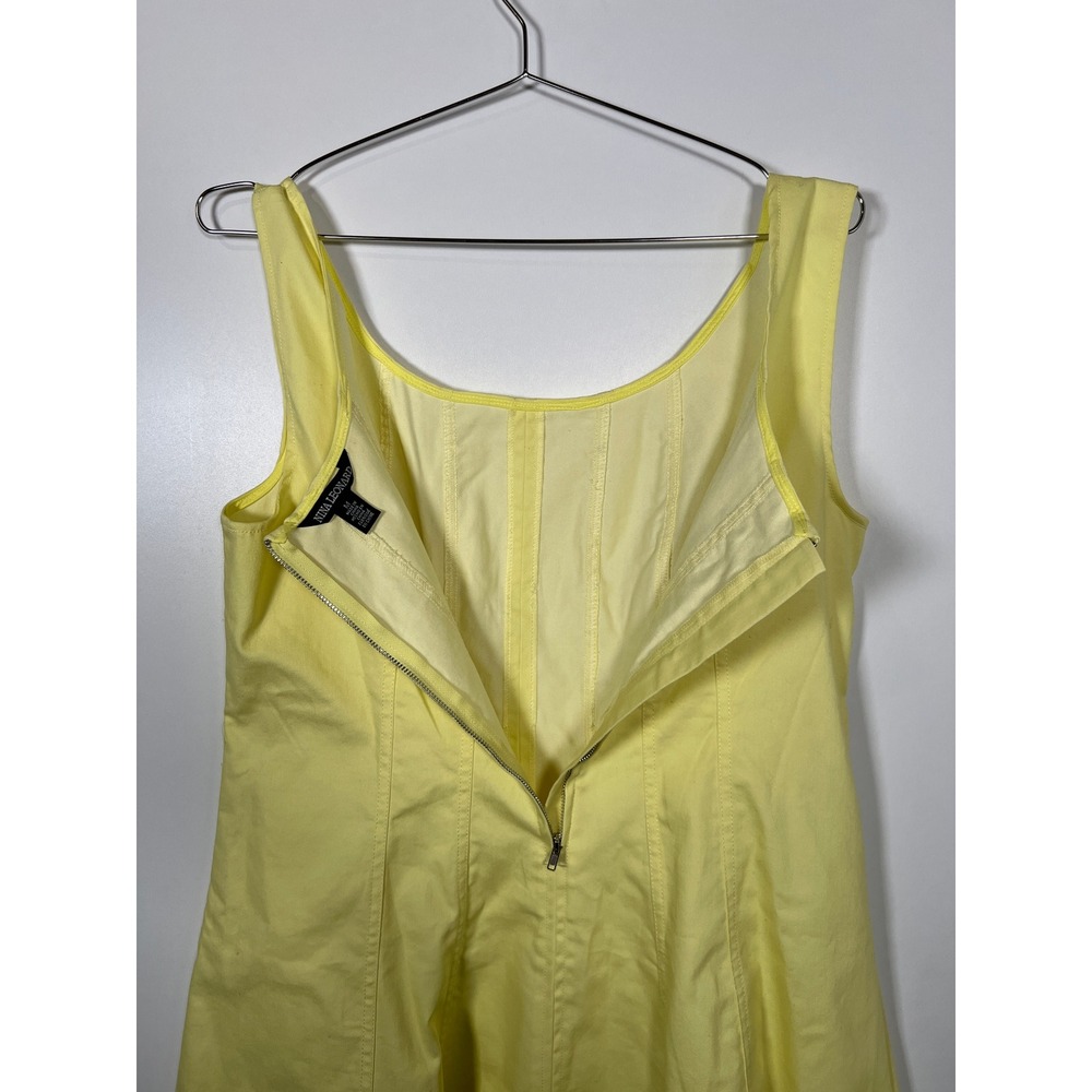 Butter Yellow Fit Flare Dress Nina Leonard Sleeveless Cotton Blend Scoop Neck M - Picture 3 of 7